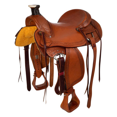 Selle western Wade avec embossage panier McBryan Châtaigne