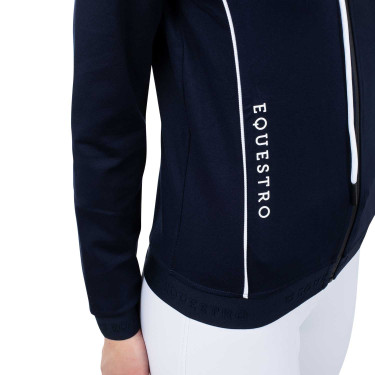 Dames-sweatshirt met frontale rits in interlock Equestro Marine blazer / wit Marineblauw
