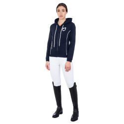 Dames-sweatshirt met frontale rits in interlock Equestro Marine blazer / wit Marineblauw