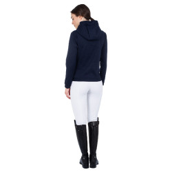 Dames-sweatshirt met frontale rits in interlock Equestro Marine blazer / wit Marineblauw