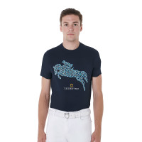 Heren T-shirt van katoen Equestro slim fit met Jump-print Marine Marineblauw Heren T-shirt van katoen Equestro slim fit met Jump-print Marine Marineblauw
