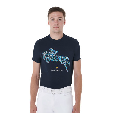 Heren T-shirt van katoen Equestro slim fit met Jump-print Marine Marineblauw