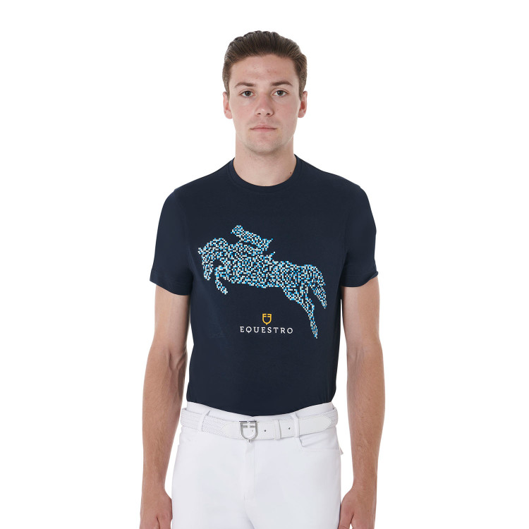 Katoenen T-shirt Equestro voor heren slim fit met Jump-print Katoenen T-shirt Equestro voor heren slim fit met Jump-print