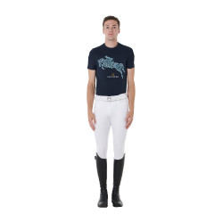 Heren T-shirt van katoen Equestro slim fit met Jump-print Marine Marineblauw