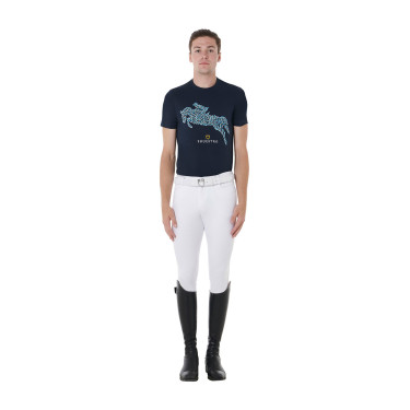 Heren T-shirt van katoen Equestro slim fit met Jump-print Marine Marineblauw