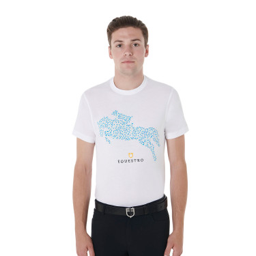 Katoenen T-shirt Equestro voor heren slim fit met Jump-print Katoenen T-shirt Equestro voor heren slim fit met Jump-print