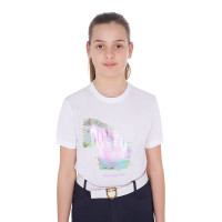 Meisjes-T-shirt met paardenprint in interferentie Equestro Wit