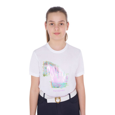 Meisjes-T-shirt met paardenprint in interferentie Equestro Meisjes-T-shirt met paardenprint in interferentie Equestro