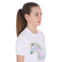 Meisjes-T-shirt met paardenprint in interferentie Equestro Wit Meisjes-T-shirt met paardenprint in interferentie Equestro Wit