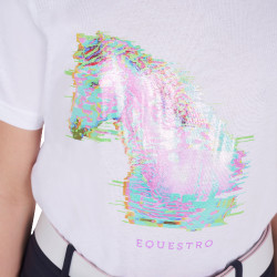 Meisjes-T-shirt met paardenprint in interferentie Equestro Wit Meisjes-T-shirt met paardenprint in interferentie Equestro Wit
