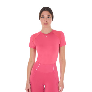 Dames slim fit trainingsshirt techniek Equestro Kamperfoelie Roze
