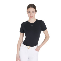 Dames slim fit trainingsshirt techniek Equestro Zwart