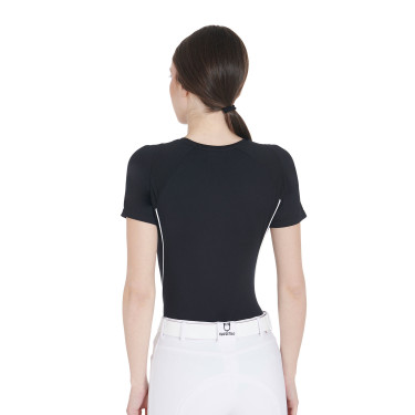 Dames slim fit trainingsshirt techniek Equestro Zwart