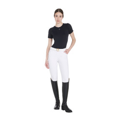 Dames slim fit trainingsshirt techniek Equestro Zwart