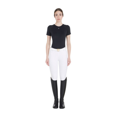 Dames slim fit trainingsshirt techniek Equestro Zwart