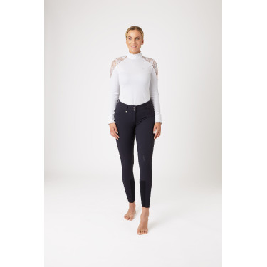 Damesrijbroek Horze Grand Prix siliconen kniestukken Donkerblauw