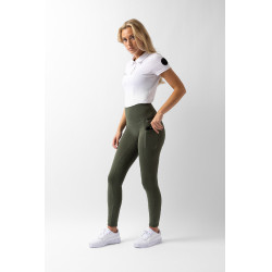 Hoogwaardige legging met volledige siliconen zitvlak Gillian Horze dames Kaki groene kever Hoogwaardige legging met volledige siliconen zitvlak Gillian Horze dames Kaki groene kever