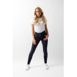 Broek met siliconen lederen zitvlak Désirée en hoge taille dames Horze Donker marineblauw Broek met siliconen lederen zitvlak Désirée en hoge taille dames Horze Donker marineblauw