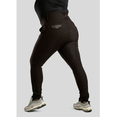Hoge taille rijbroek Montar Briella crystal Rose gold Curve full grip dames Zwart