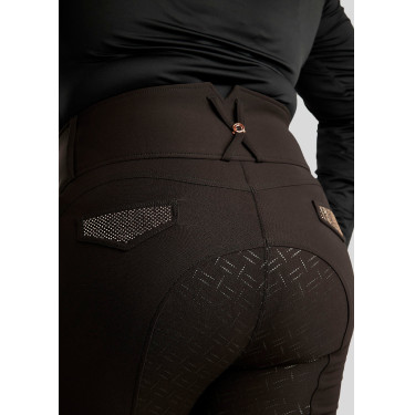 Hoge taille rijbroek Montar Briella crystal Rose gold Curve full grip dames Zwart