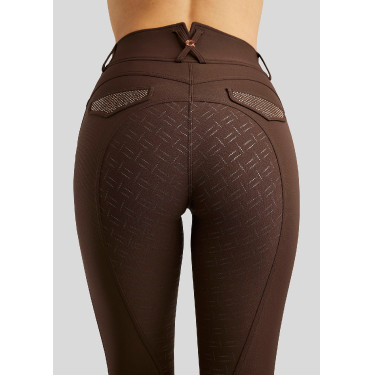 Hoge taille rijbroek Montar Briella crystal Rose gold Curve full grip dames Bruin