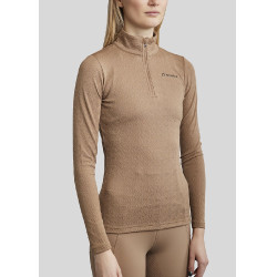 Polo Montar MoCilia Jacquard verfijnd dames lange mouwen Latté Bruin