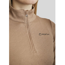 Polo Montar MoCilia Jacquard verfijnd dames lange mouwen Latté Bruin