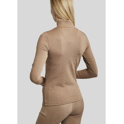 Polo Montar MoCilia Jacquard verfijnd dames lange mouwen Latté Bruin