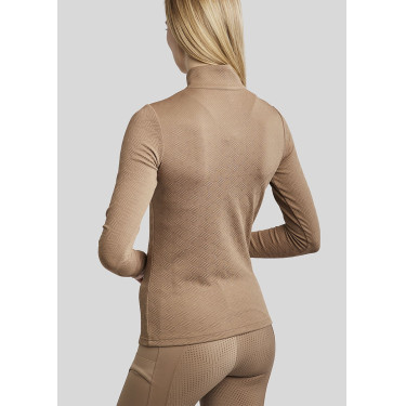 Polo Montar MoCilia Jacquard verfijnd dames lange mouwen Latté Bruin