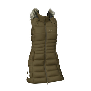 Mouwloze gewatteerde bodywarmer LeMieux Harper Longline dames Alpine Bruin