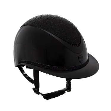 Luxe helm met brede klep en strass goedgekeurd volgens EN 1384-2023 Equestro Zwart / zwart