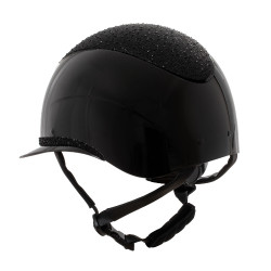 Luxe helm met brede klep en strass goedgekeurd volgens EN 1384-2023 Equestro Zwart / zwart