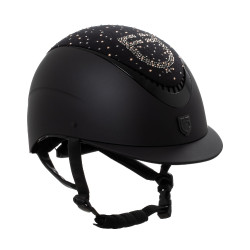 Matte helm met smalle vizier en logo in strass, goedgekeurd volgens EN 1384-2023 Equestro