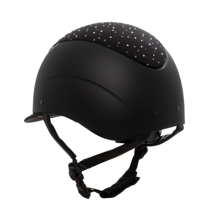 Matte helm met smalle vizier en logo in strass, goedgekeurd volgens EN 1384-2023 Equestro Matte helm met smalle vizier en logo in strass, goedgekeurd volgens EN 1384-2023 Equestro