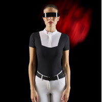 Wedstrijdpolo dames Equestro Ridertechnology met korte mouwen en knopen Wit / zwart
