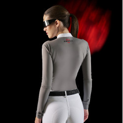 Wedstrijdpolo dames Equestro Ridertechnology met lange mouwen en rits Spotlijster Grijs