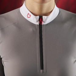 Wedstrijdpolo dames Equestro Ridertechnology met lange mouwen en rits Spotlijster Grijs