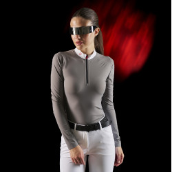 Wedstrijdpolo dames Equestro Ridertechnology met lange mouwen en rits Spotlijster Grijs
