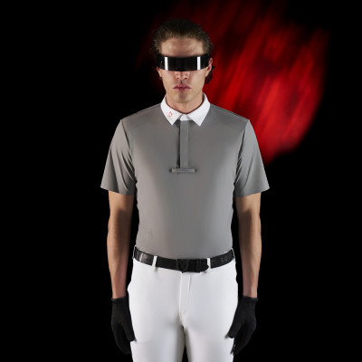 Polo de concours homme Equestro Ridertechnology à manches courtes et boutons Oiseau moqueur