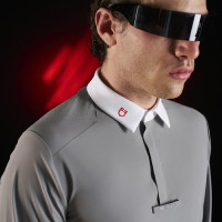 Concours polo voor heren Equestro Ridertechnology met lange mouwen en knopen Spotlijster Grijs