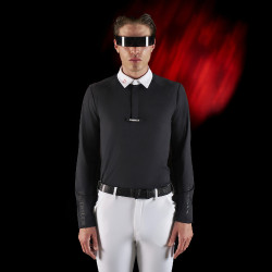 Concours polo voor heren Equestro Ridertechnology met lange mouwen en knopen Zwart