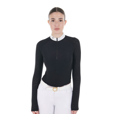 Polo wedstrijd slim fit dames met mesh inzetstukken Equestro Zwart