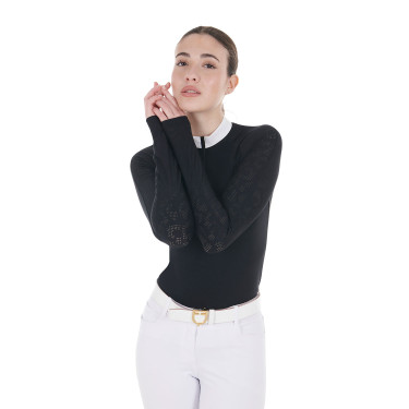 Polo wedstrijd slim fit dames met mesh inzetstukken Equestro Zwart