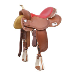 Selle Pool's Barrel 5020 met rode zitting en bekleding in gekleurd rawhide