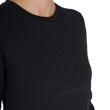 Dames sweatshirt met ronde hals en bedrukt Equestro-logo Zwart