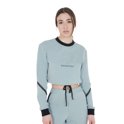 Sweat-shirt court à col rond femme Equestro Brume grise