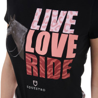 T-shirt Equestro in katoen voor dames Live Love Ride Zwart T-shirt Equestro in katoen voor dames Live Love Ride Zwart