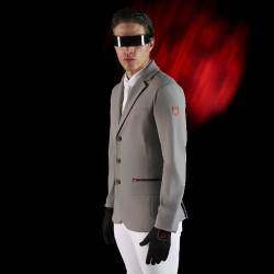 Wedstrijdjas heren Equestro Ridertechnology met thermisch gelaste naden Spotlijster Grijs