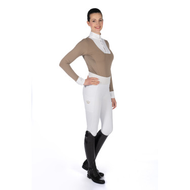 Wedstrijdpolo Virginia lange mouwen dames HKM Taupe Bruin Wedstrijdpolo Virginia lange mouwen dames HKM Taupe Bruin