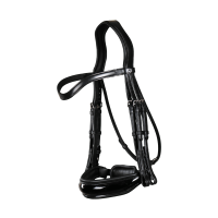 Hoofdstel Dy'on collectie dressuur plat leer Brede Lakneusriem Zwart